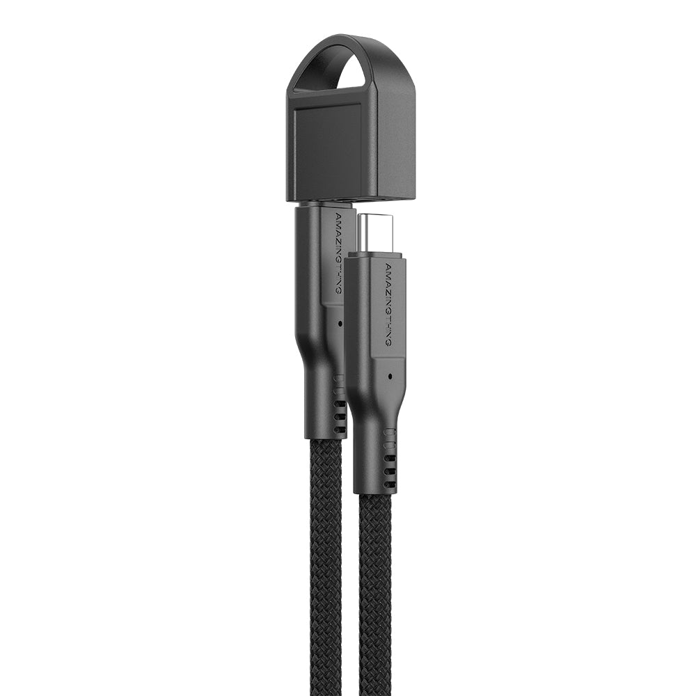 Amazingthing Thunder Pro USB3.2 Gen2 PD3.1 Port Korumalı Type-C to Type-C Kablo 20cm 240W 4K@60Hz Siyah