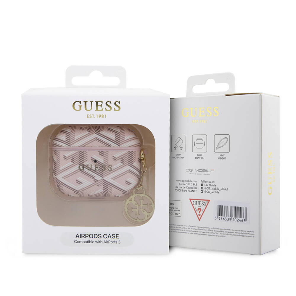Apple Airpods 3. Nesil Kılıf Guess Orjinal Lisanslı G Cube Desenli 4G Süs Zincirli Kapak Kahverengi