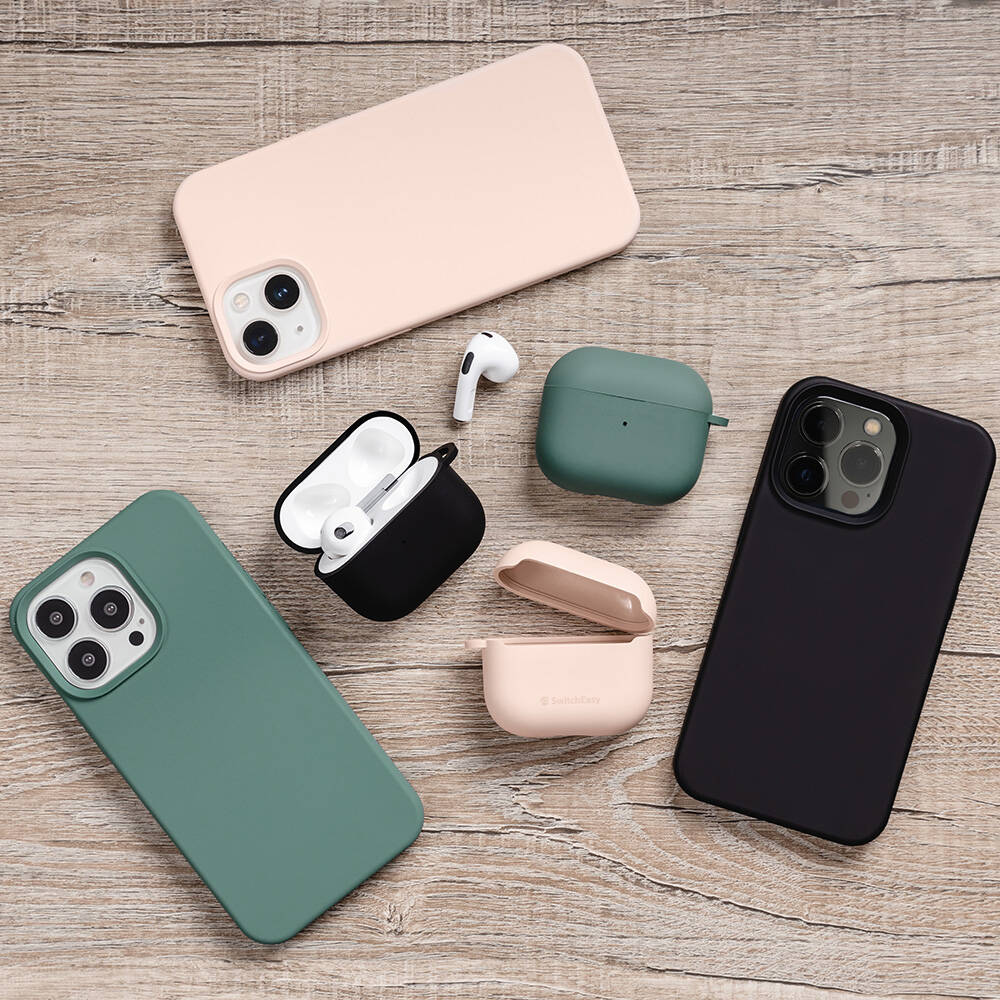 Apple Airpods 3. Nesil Kılıf Yumuşak Dokunuşlu Likit Silikon Tasarımlı Lisanslı Switcheasy Skin Kapak Siyah