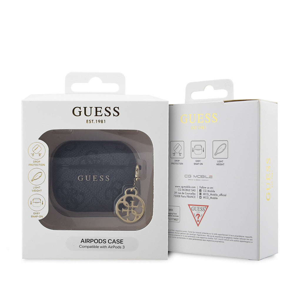 Apple Airpods 3.Nesil Kılıf Guess Orjinal Lisanslı PU Deri 4G Desenli 4G Sade Askılı Kılıf Kahverengi