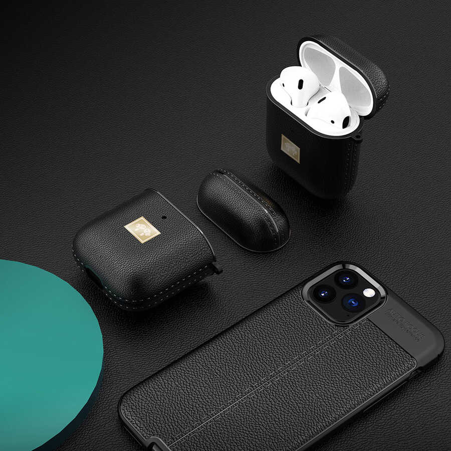Apple Airpods Kılıf Deri Görünümlü Askı Aparatlı Wlons Kılıf Koyu Yeşil