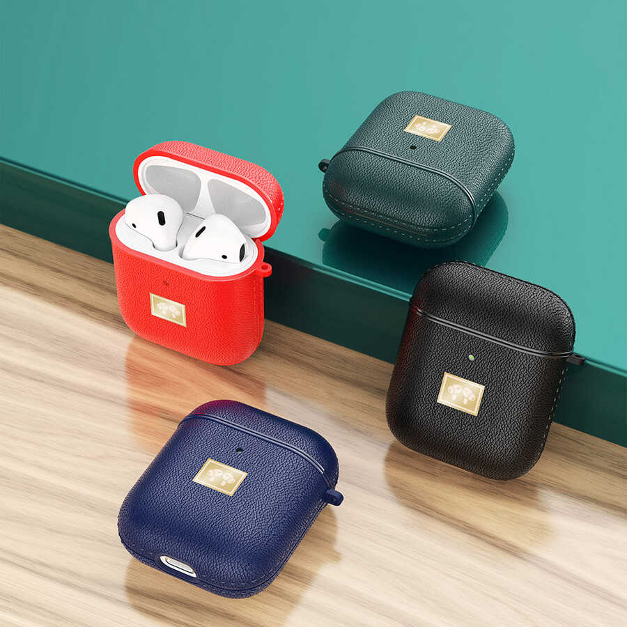Apple Airpods Kılıf Deri Görünümlü Askı Aparatlı Wlons Kılıf Kırmızı