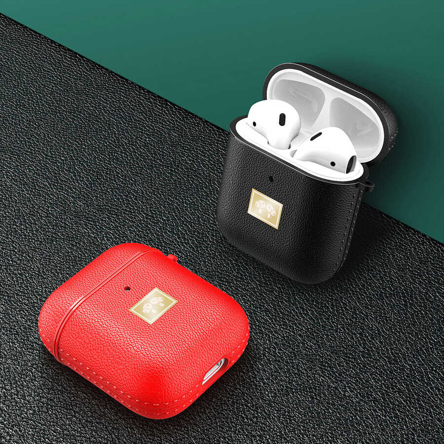 Apple Airpods Kılıf Deri Görünümlü Askı Aparatlı Wlons Kılıf Kırmızı