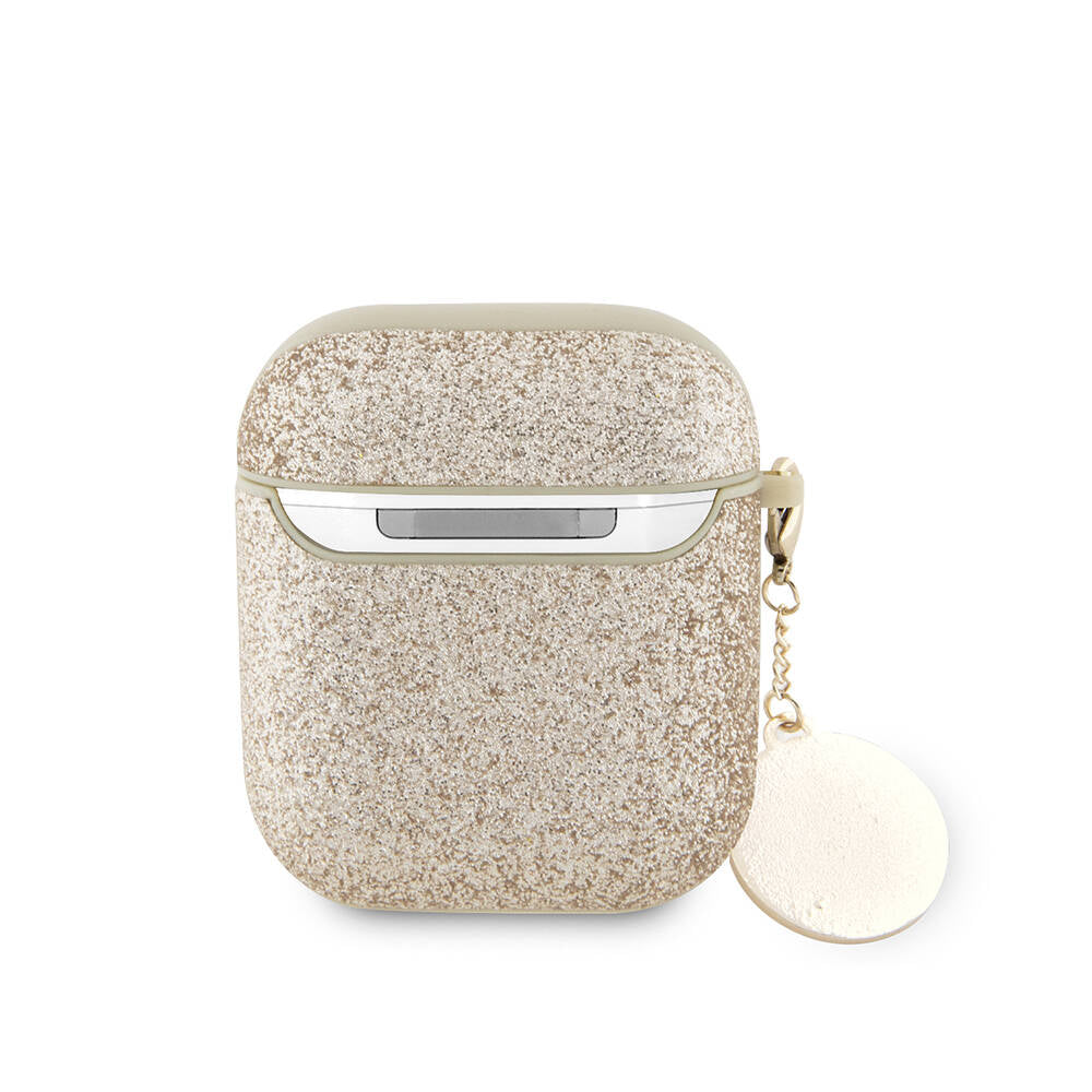 Apple Airpods Kılıf Guess Orjinal Lisanslı Glitter Elmas Kalp Süs Zincirli Kapak Gold