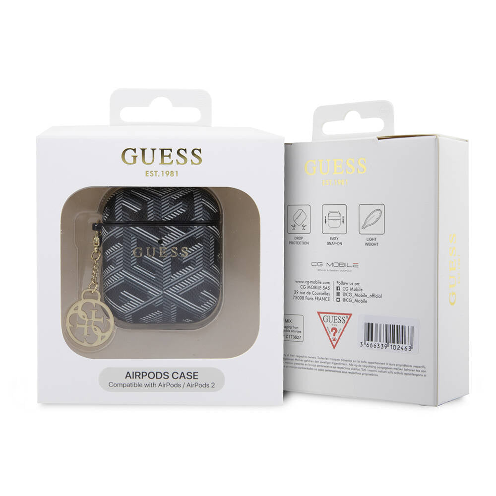 Apple Airpods Kılıf Guess Orjinal Lisanslı G Cube Desenli 4G Süs Zincirli Kapak Siyah
