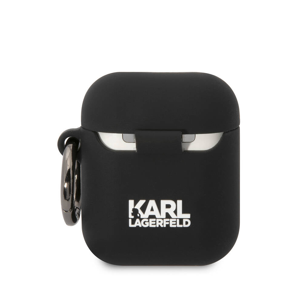 Apple Airpods Kılıf Karl Lagerfeld Orjinal Lisanslı Karl 3D Silikon Kapak Siyah