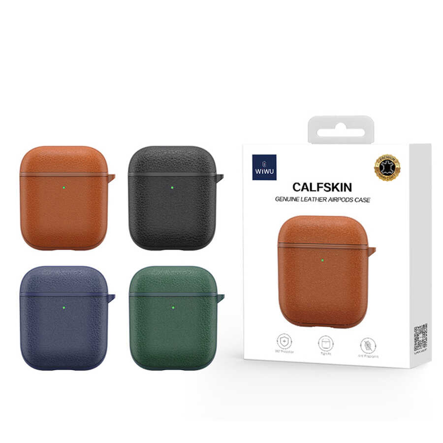 Apple Airpods Kılıf Wiwu Calfskin Kılıf Kahverengi