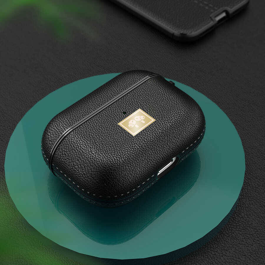 Apple Airpods Pro 2 Kılıf Deri Görünümlü Askı Aparatlı Wlons Kılıf Siyah