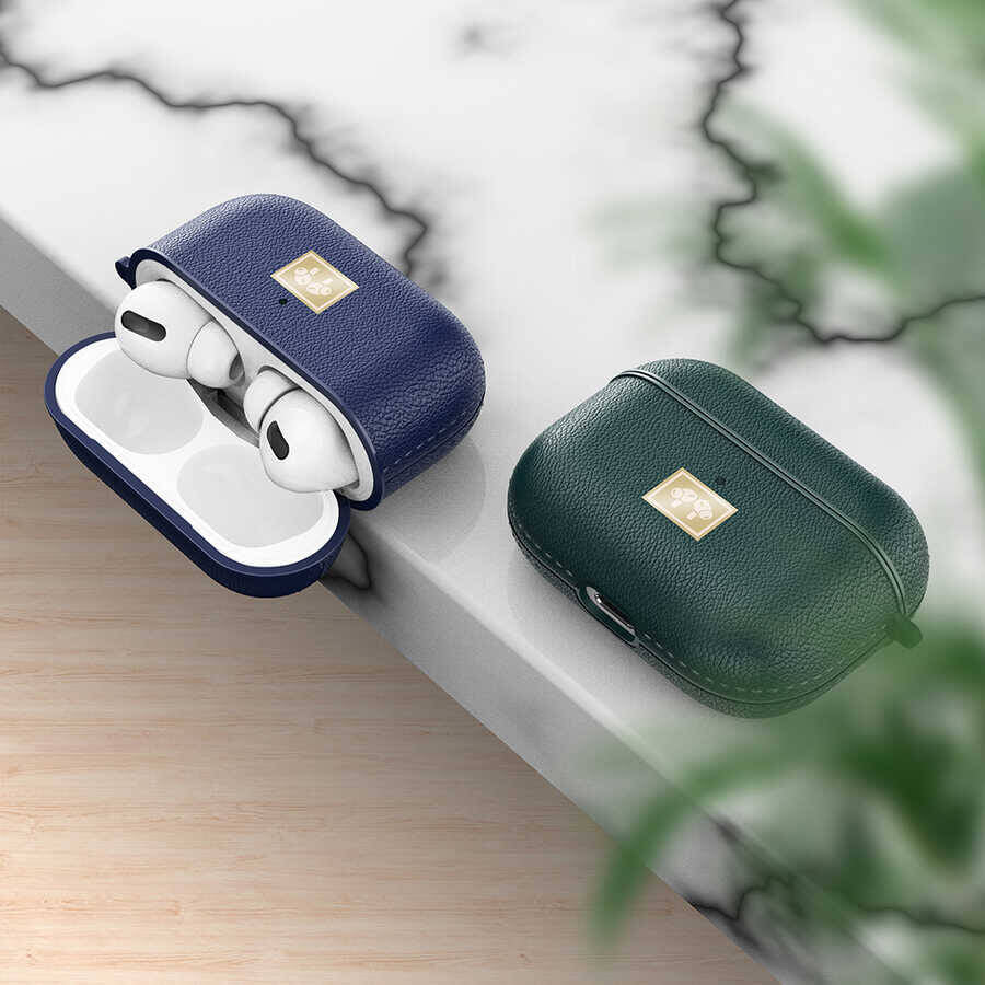 Apple Airpods Pro 2 Kılıf Deri Görünümlü Askı Aparatlı Wlons Kılıf Lacivert