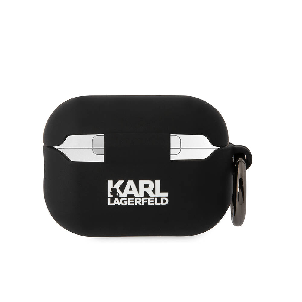 Apple Airpods Pro 2 Kılıf Karl Lagerfeld Orjinal Lisanslı Karl 3D Silikon Kapak Siyah