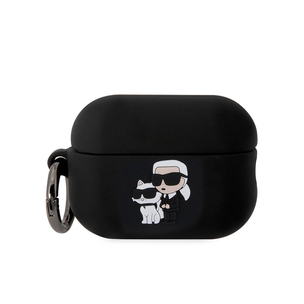Apple Airpods Pro 2 Kılıf Karl Lagerfeld Orjinal Lisanslı Karl & Choupette 3D Silikon Kapak Siyah
