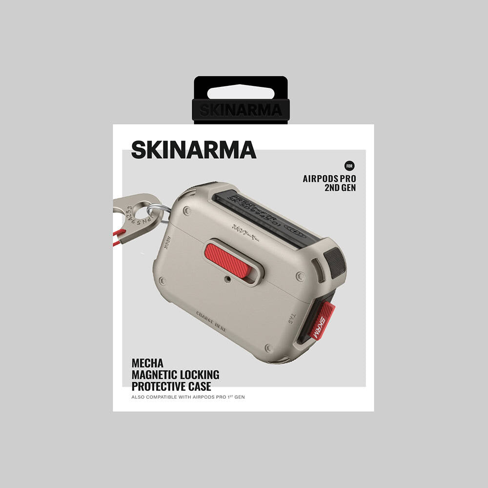 Apple AirPods Pro 2 Kılıf SkinArma Magnetik Kilitli Airbagli Tasarım Mecha Kılıf Füme