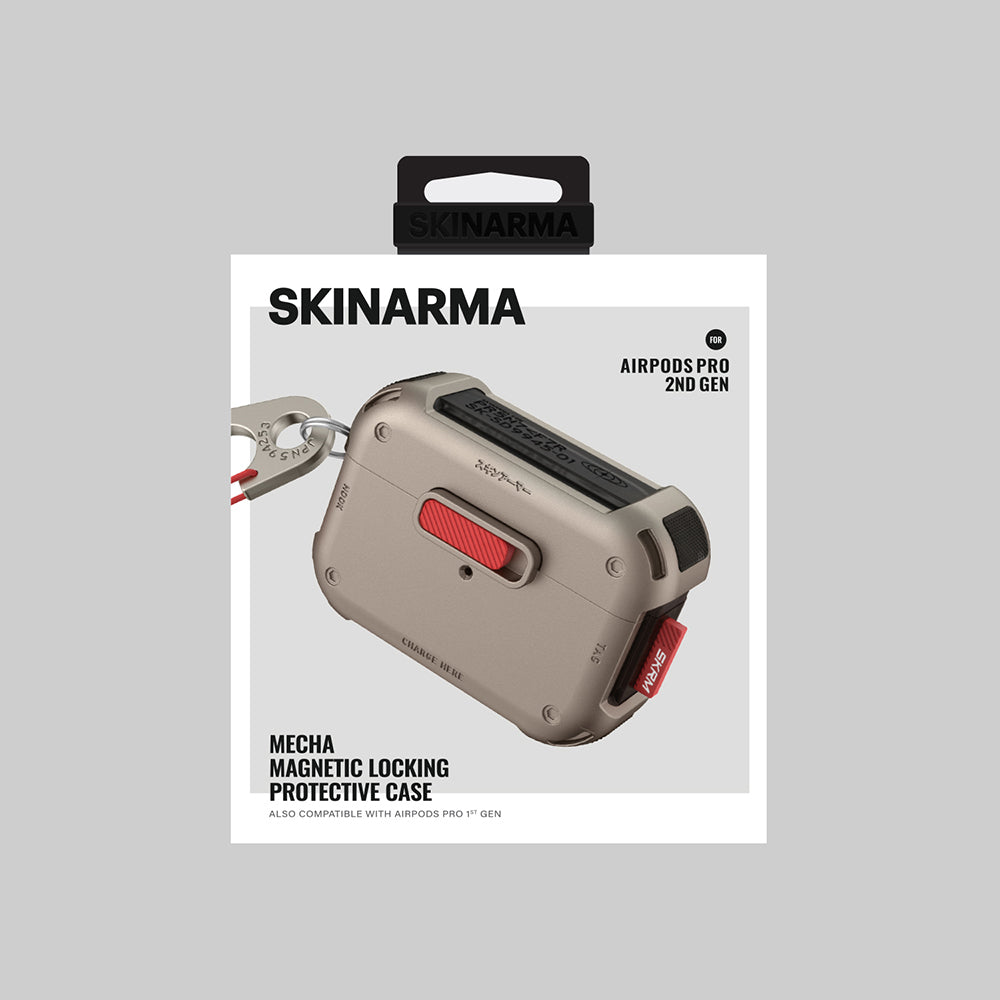 Apple AirPods Pro 2 Kılıf SkinArma Magnetik Kilitli Airbagli Tasarım Mecha Kılıf Titanyum
