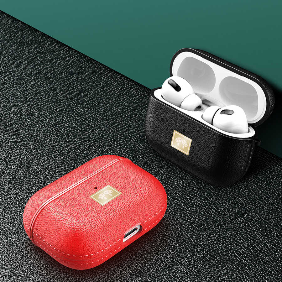 Apple Airpods Pro Kılıf Deri Görünümlü Askı Aparatlı Wlons Kılıf Siyah