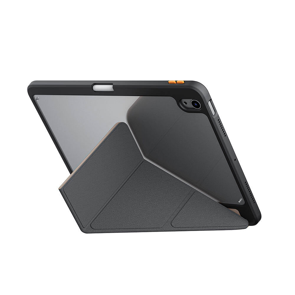 Apple iPad Air 11 2024 Kılıf SkinArma Kabartma Baskı Tasarımlı 360 Tam Koruma Arkası Şeffaf Standlı Gamma Kılıf Mavi Açık