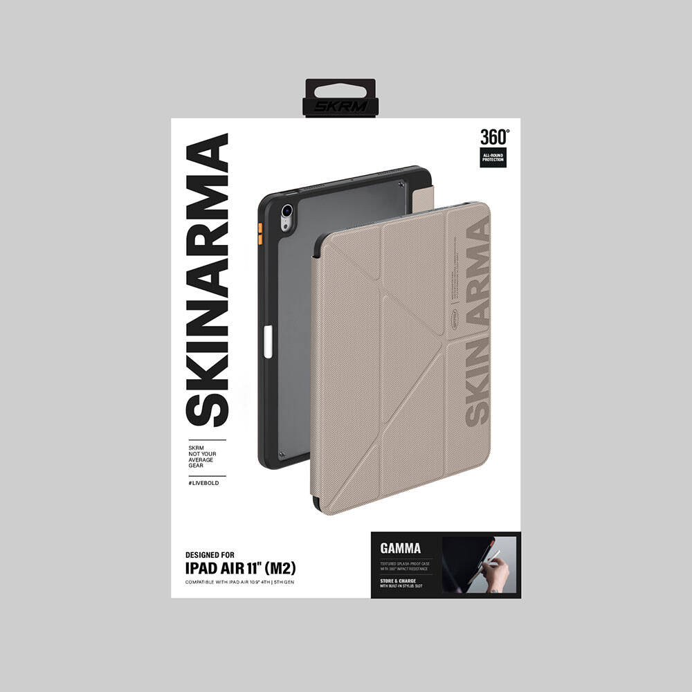 Apple iPad Air 11 2024 Kılıf SkinArma Kabartma Baskı Tasarımlı 360 Tam Koruma Arkası Şeffaf Standlı Gamma Kılıf Mavi Açık