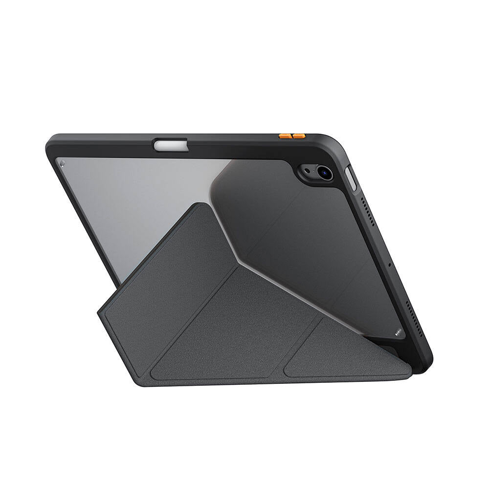 Apple iPad Air 11 2024 Kılıf SkinArma Kabartma Baskı Tasarımlı 360 Tam Koruma Arkası Şeffaf Standlı Gamma Kılıf Mavi Açık