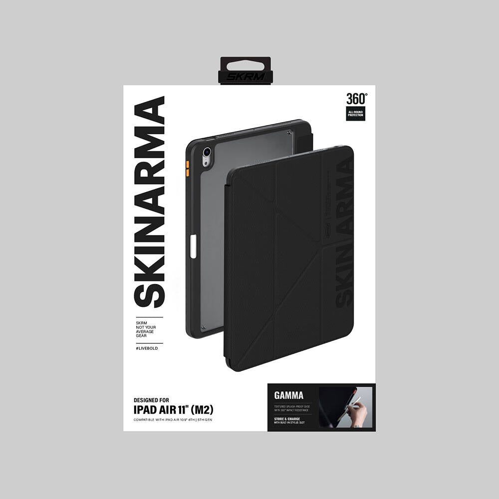 Apple iPad Air 11 2024 Kılıf SkinArma Kabartma Baskı Tasarımlı 360 Tam Koruma Arkası Şeffaf Standlı Gamma Kılıf Mavi Açık