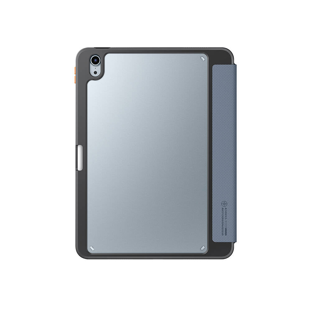 Apple iPad Air 11 2024 Kılıf SkinArma Kabartma Baskı Tasarımlı 360 Tam Koruma Arkası Şeffaf Standlı Gamma Kılıf Mavi Açık