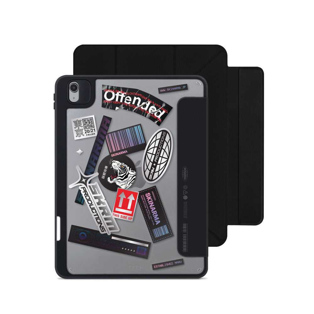Apple iPad Air 11 2024 Kılıf SkinArma Sticker Tasarımlı Arkası Şeffaf Çıkarılabilir Magnetik Henko Kılıf Siyah