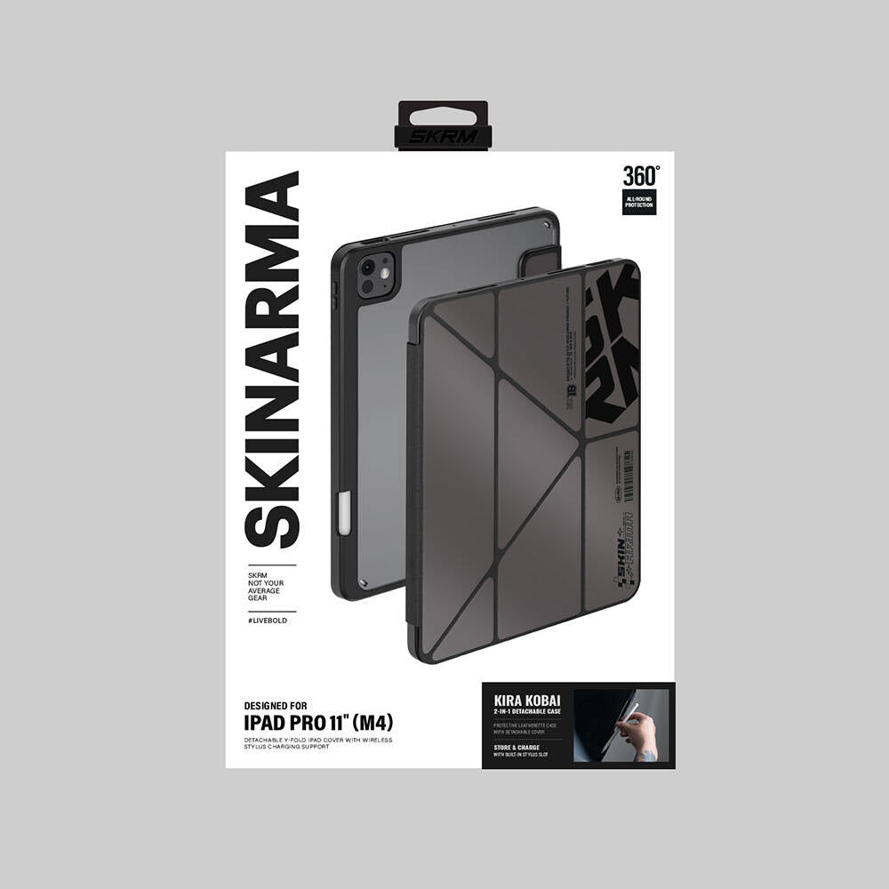 Apple iPad Pro 11 2025 M5 Kılıf SkinArma Holografik Tasarımlı Arkası Şeffaf Çıkarılabilir Magnetik Kira Kobai Kılıf Gümüş