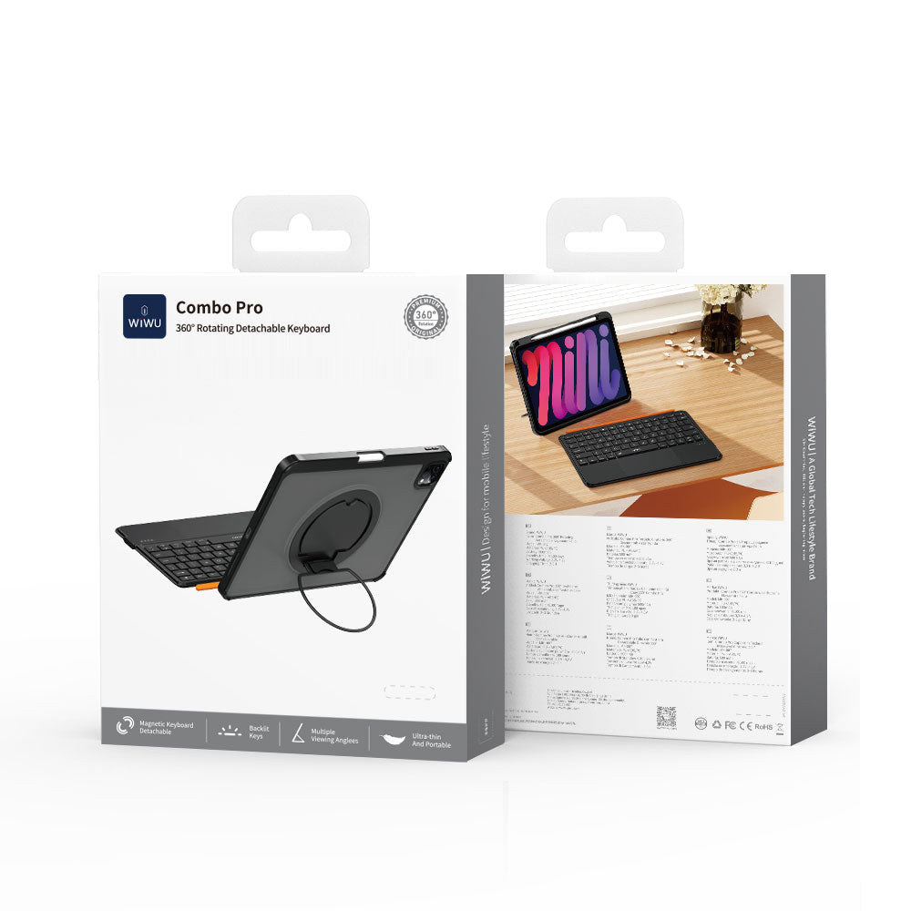 Apple iPad Pro 12.9 2020 (4.Nesil) Wiwu MK-007 Combo Pro Kalem Bölmeli Klavyeli Standlı Kılıf Siyah