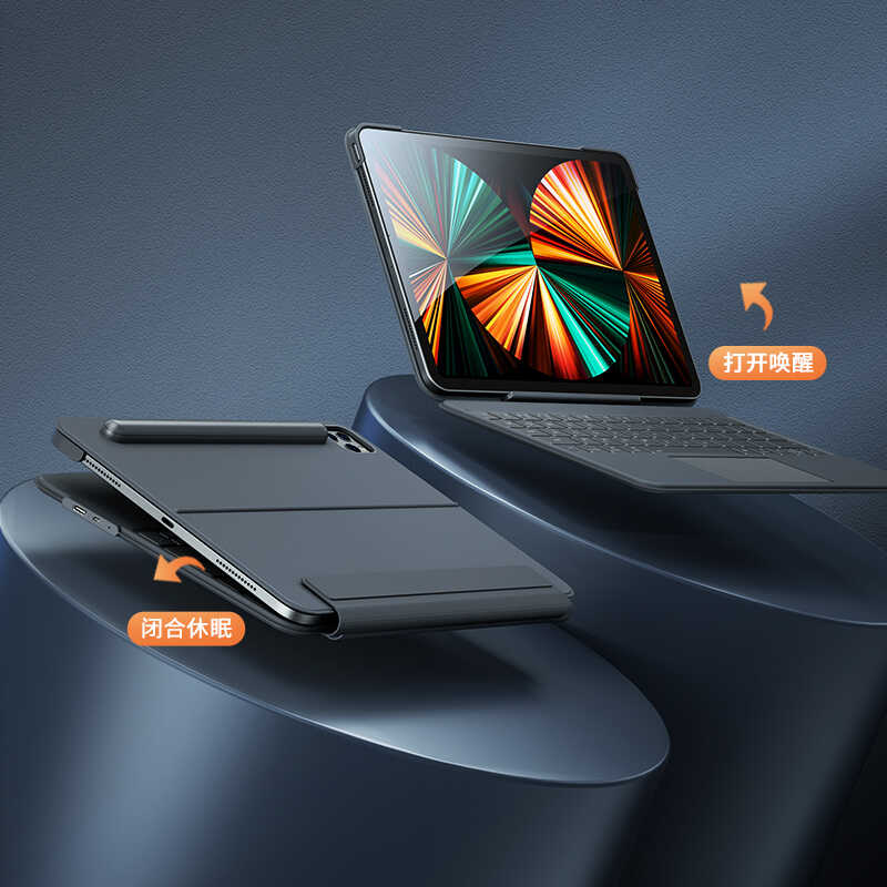 Apple iPad Pro 12.9 2022 M2 Benks KB02 Kablosuz Klavyeli Kılıf Gri