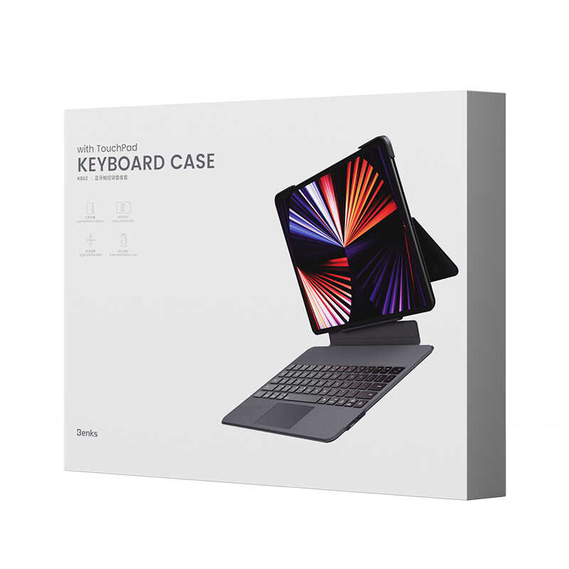 Apple iPad Pro 12.9 2022 M2 Benks KB02 Kablosuz Klavyeli Kılıf Gri