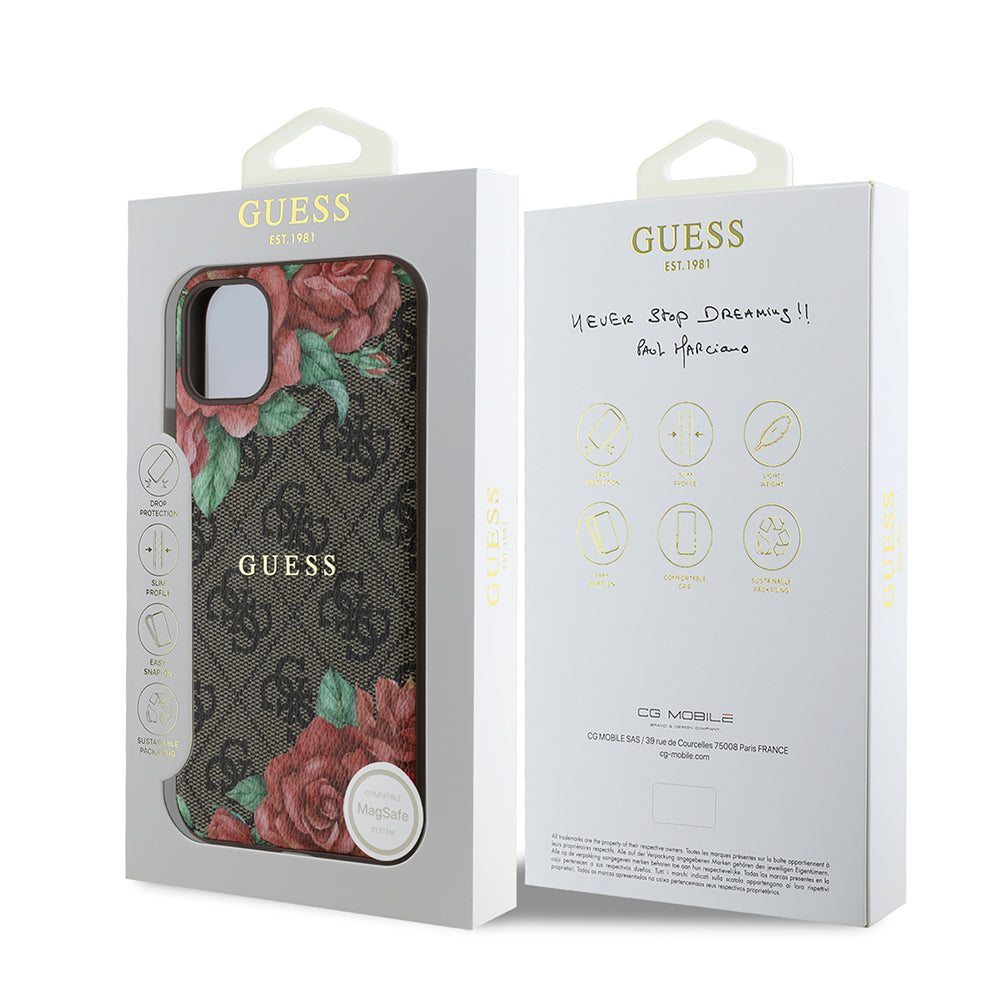 Apple iPhone 11 Kılıf Guess Orjinal Lisanslı M-safe Uyumlu Gül Baskılı 4G Desenli Yazı Logolu Kapak Siyah