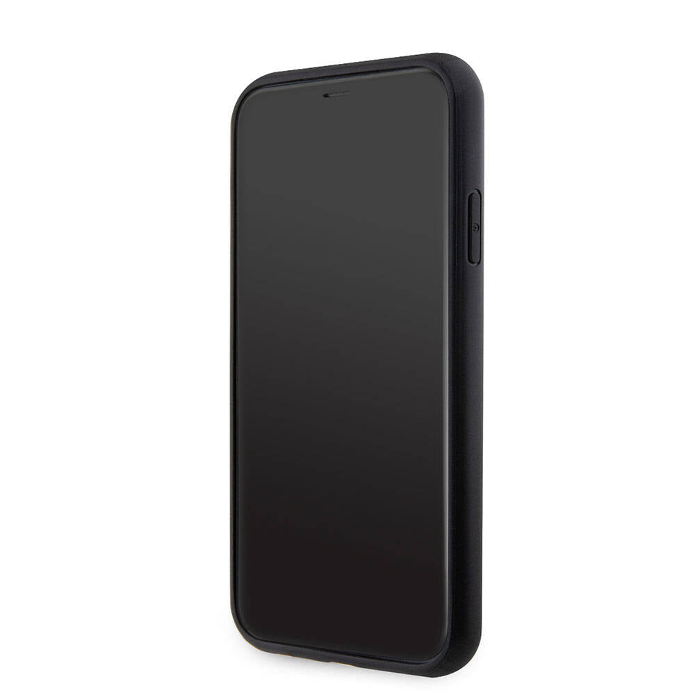 Apple iPhone 11 Kılıf Guess Orjinal Lisanslı PU Deri Taşlı Üçgen Logo 4G Desenli Kapak Pembe