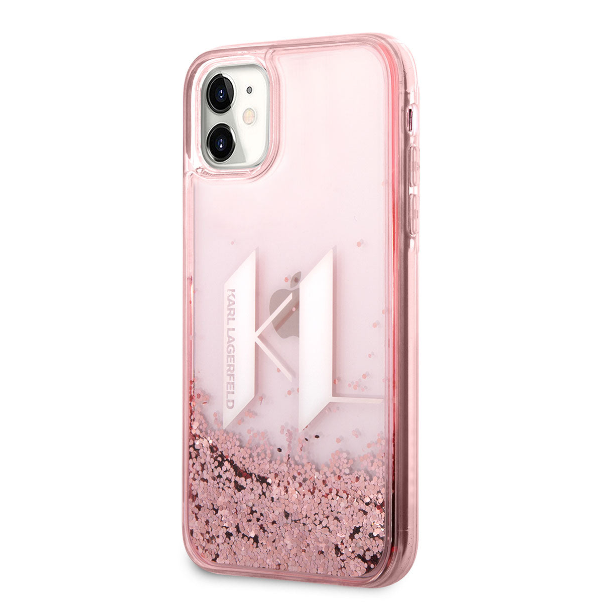 Apple iPhone 11 Kılıf Karl Lagerfeld Sıvılı Simli Dizayn Kapak Pembe