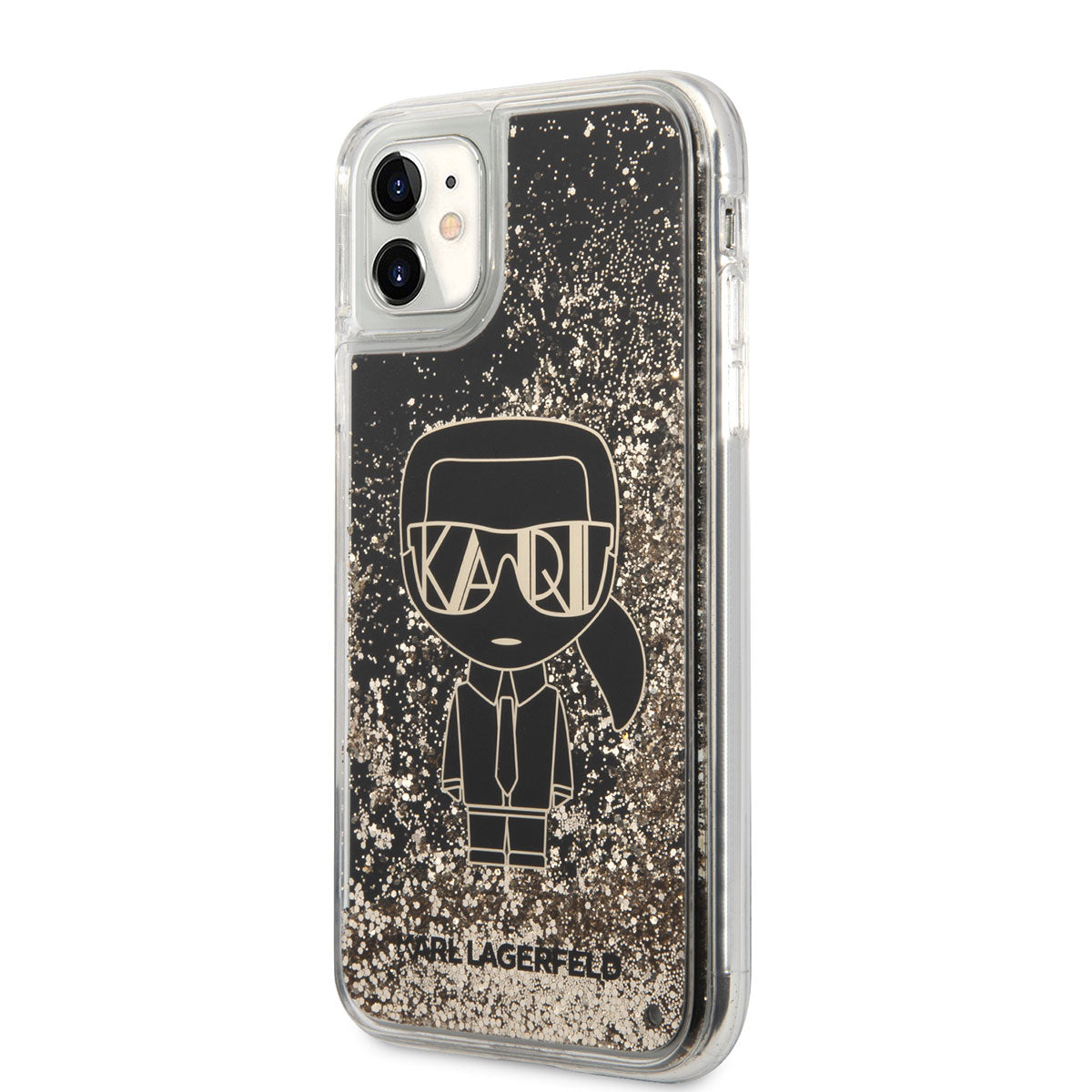 Apple iPhone 11 Kılıf Karl Lagerfeld Sıvılı Simli Gatsby Dizayn Kapak Siyah