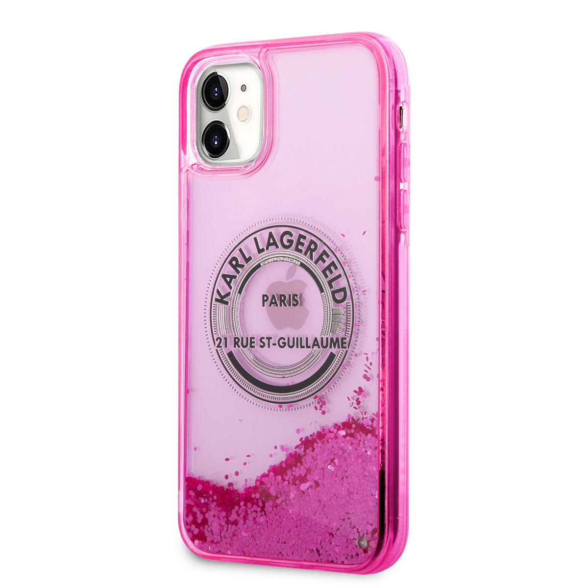 Apple iPhone 11 Kılıf Karl Lagerfeld Sıvılı Simli RSG Dizayn Kapak Pembe