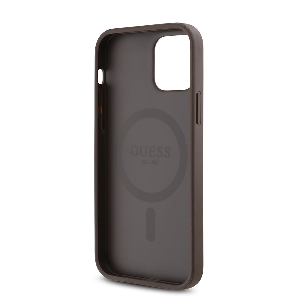 Apple iPhone 12 Pro Kılıf Guess Orjinal Lisanslı M-safe Şarj Özellikli Gül Baskılı 4G Desenli Yazı Logolu Kapak Siyah