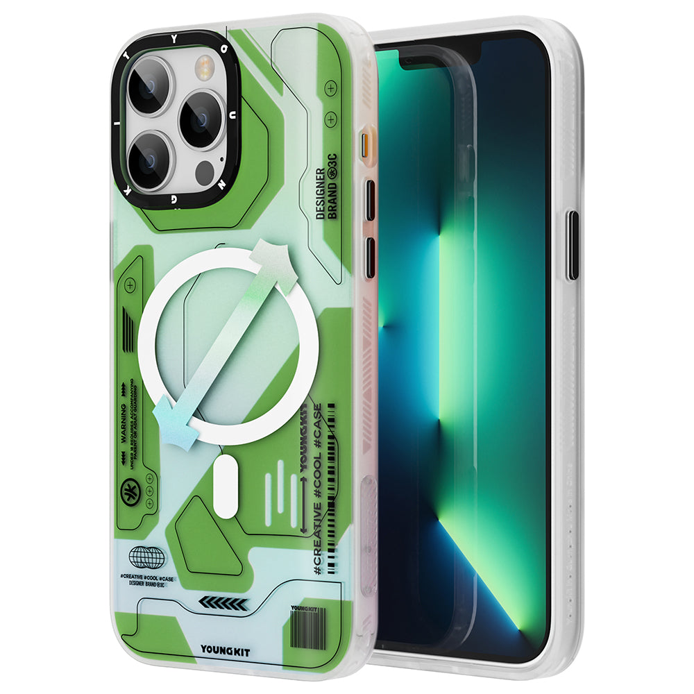 Apple iPhone 12 Pro Max Kılıf M-safe Şarj Özellikli YoungKit Metaverse Serisi Kapak Yeşil