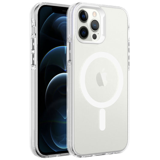 Apple iPhone 12 Pro Max Kılıf Zore M-safe Şarj Özellikli Buzlu Transparan C-Pro Sert Kapak