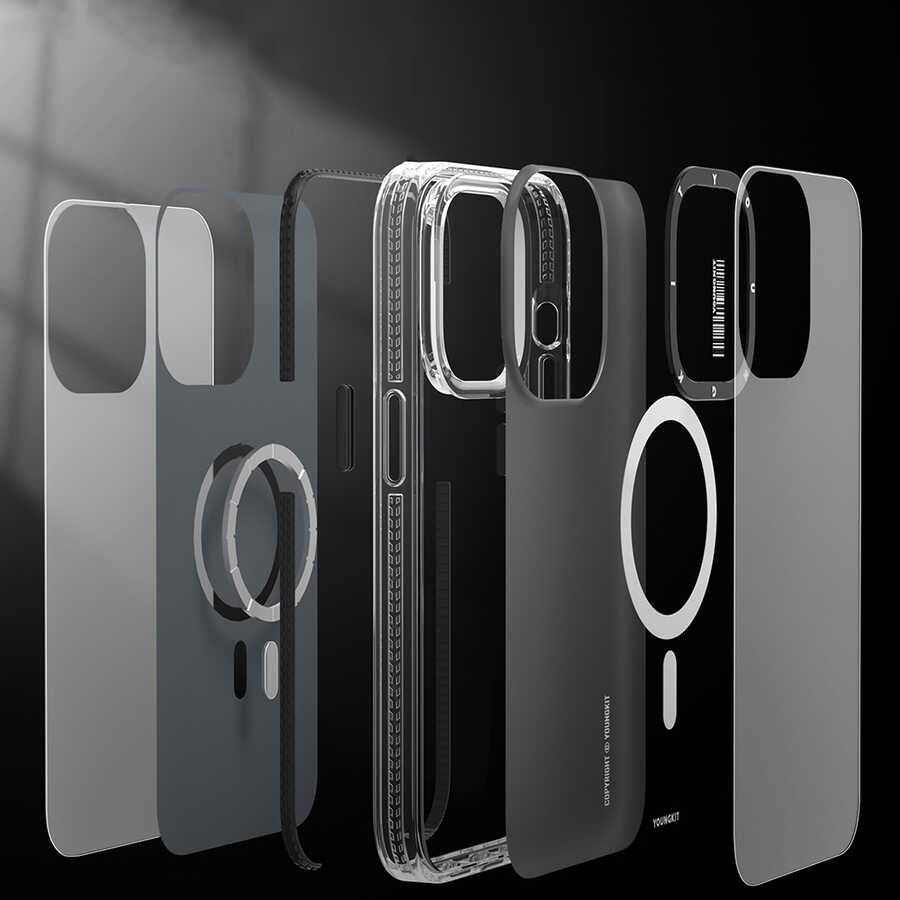Apple iPhone 13 Kılıf M-safe Şarj Özellikli YoungKit Kamuflaj Serisi Kapak Siyah