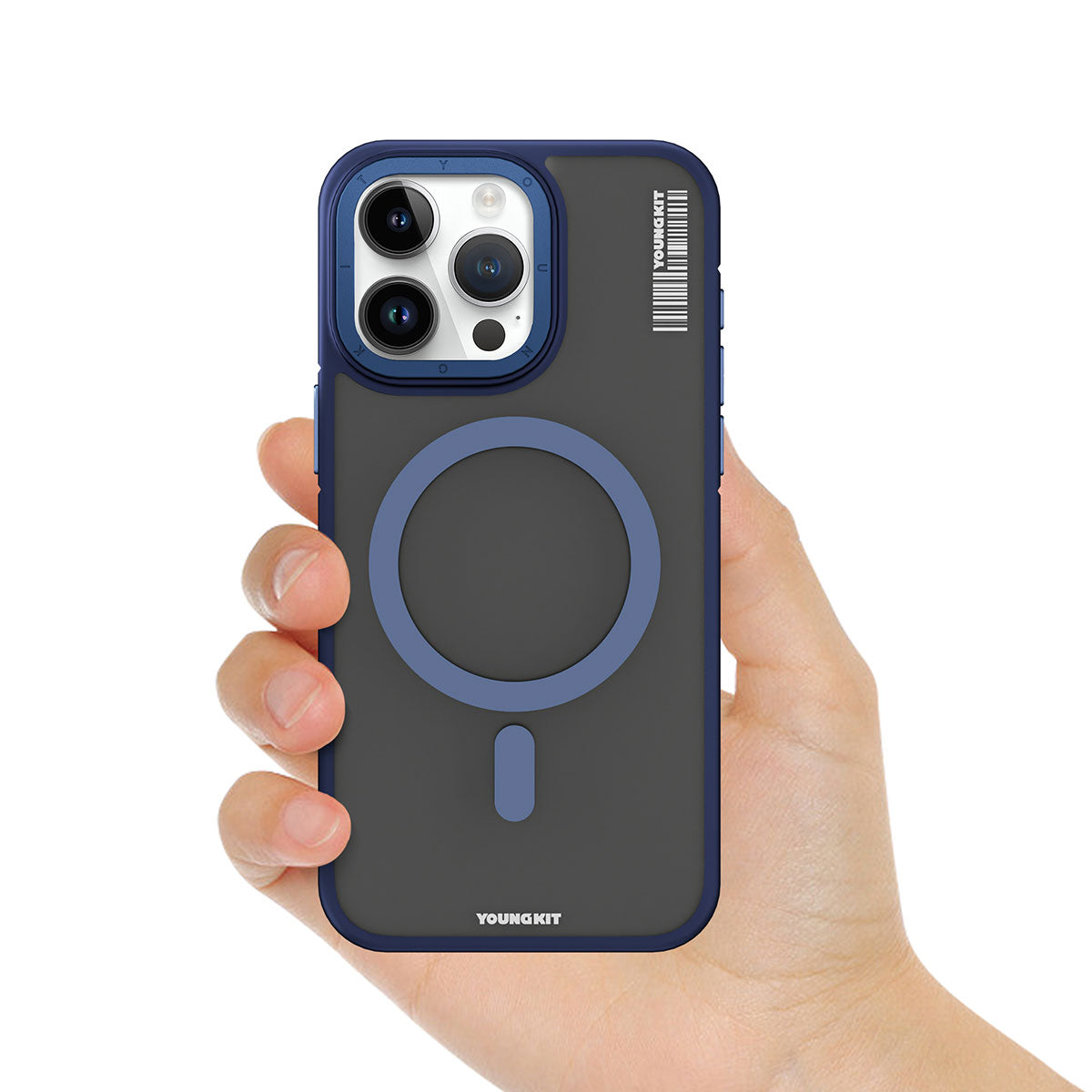 Apple iPhone 13 Kılıf M-safe Şarj Özellikli Youngkit Rock Sand Serisi Kapak Mavi