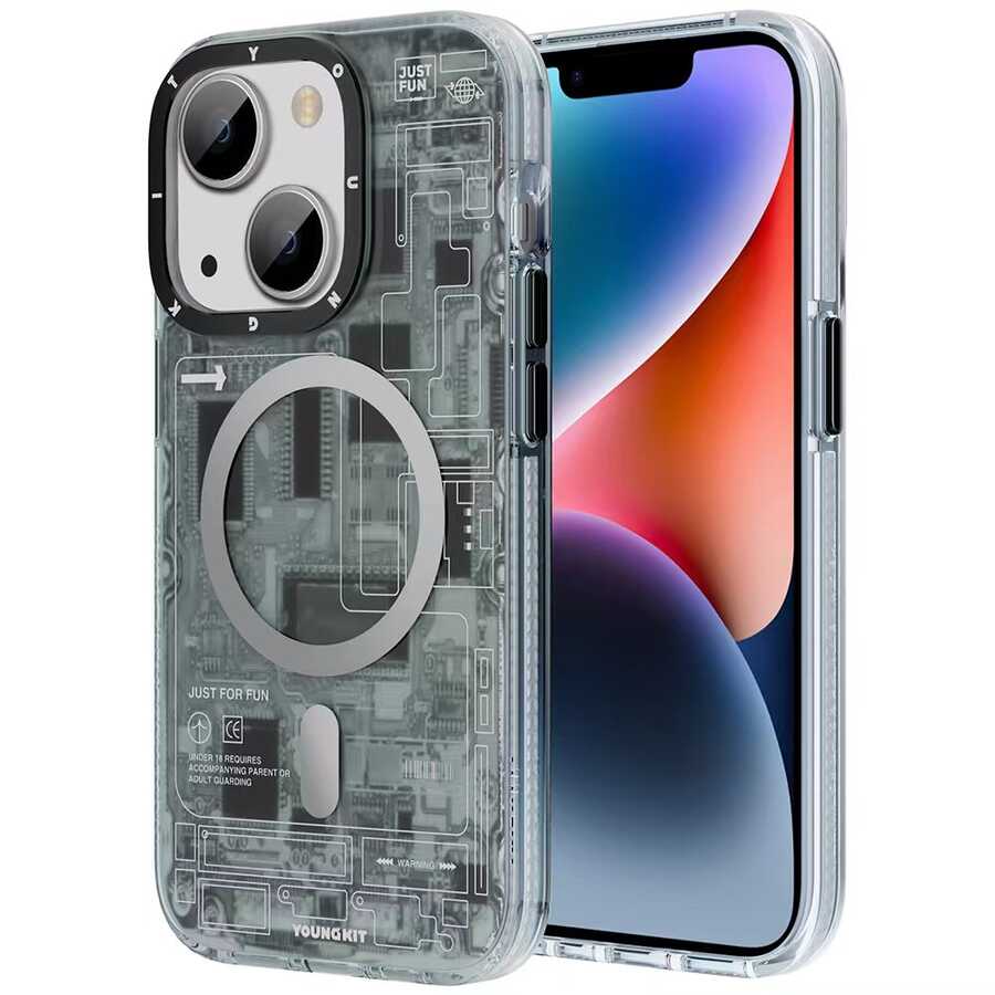 Apple iPhone 13 Kılıf M-safe Şarj Özellikli YoungKit Technology Serisi Kapak Siyah