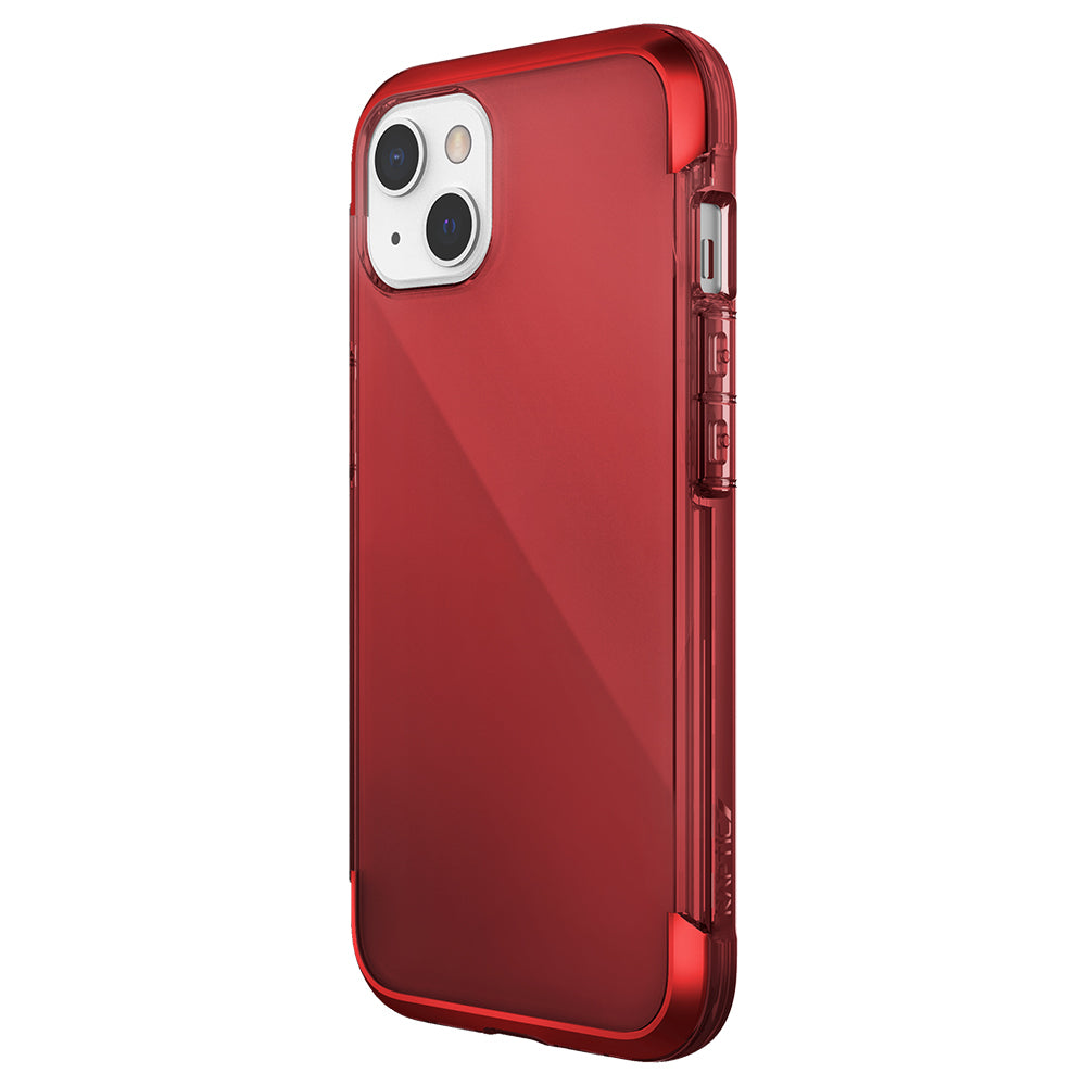 Apple iPhone 13 Kılıf Raptic Air Serisi Airbag Tasarımlı Metal Köşelikli Şeffaf Kapak Kırmızı