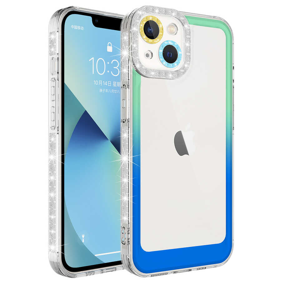 Apple iPhone 13 Kılıf Simli ve Renk Geçiş Tasarımlı Lens Korumalı Zore Park Kapak