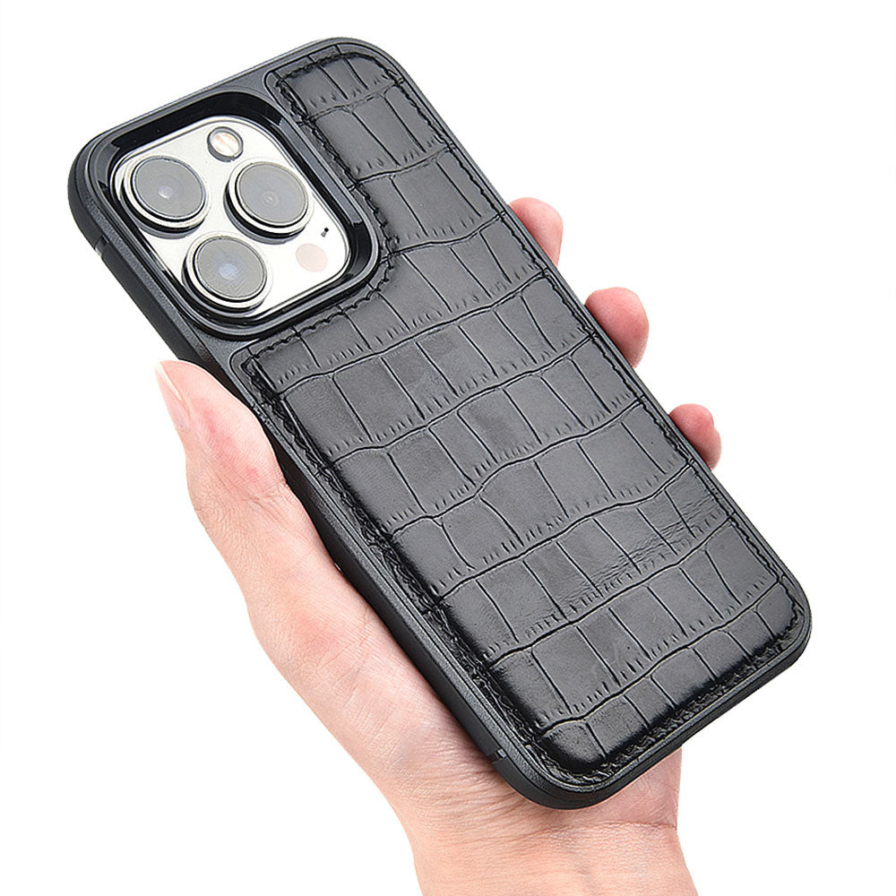 Apple iPhone 13 Mini Kılıf Wiwu Croco Pattern Calfskin Orjinal Deri Kapak Yeşil