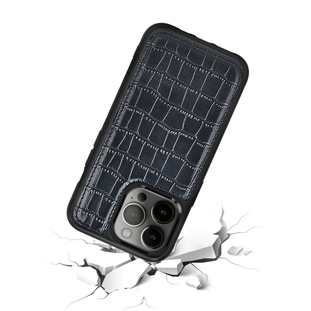 Apple iPhone 13 Mini Kılıf Wiwu Croco Pattern Calfskin Orjinal Deri Kapak Siyah