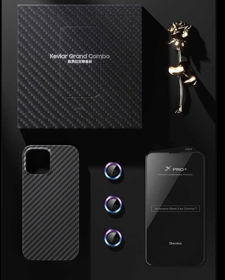 Apple iPhone 13 Pro Kılıf Benks Aramid M-safe 3 in 1 Set Siyah
