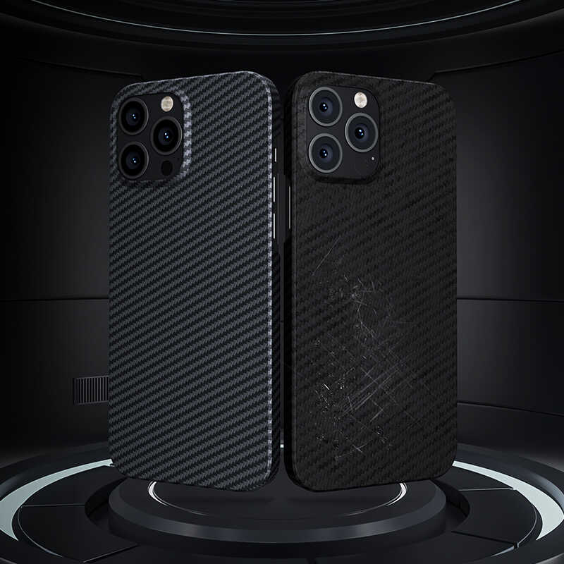 Apple iPhone 13 Pro Kılıf M-safe Özellikli Karbon Fiber Benks Essential Kevlar Kapak Siyah