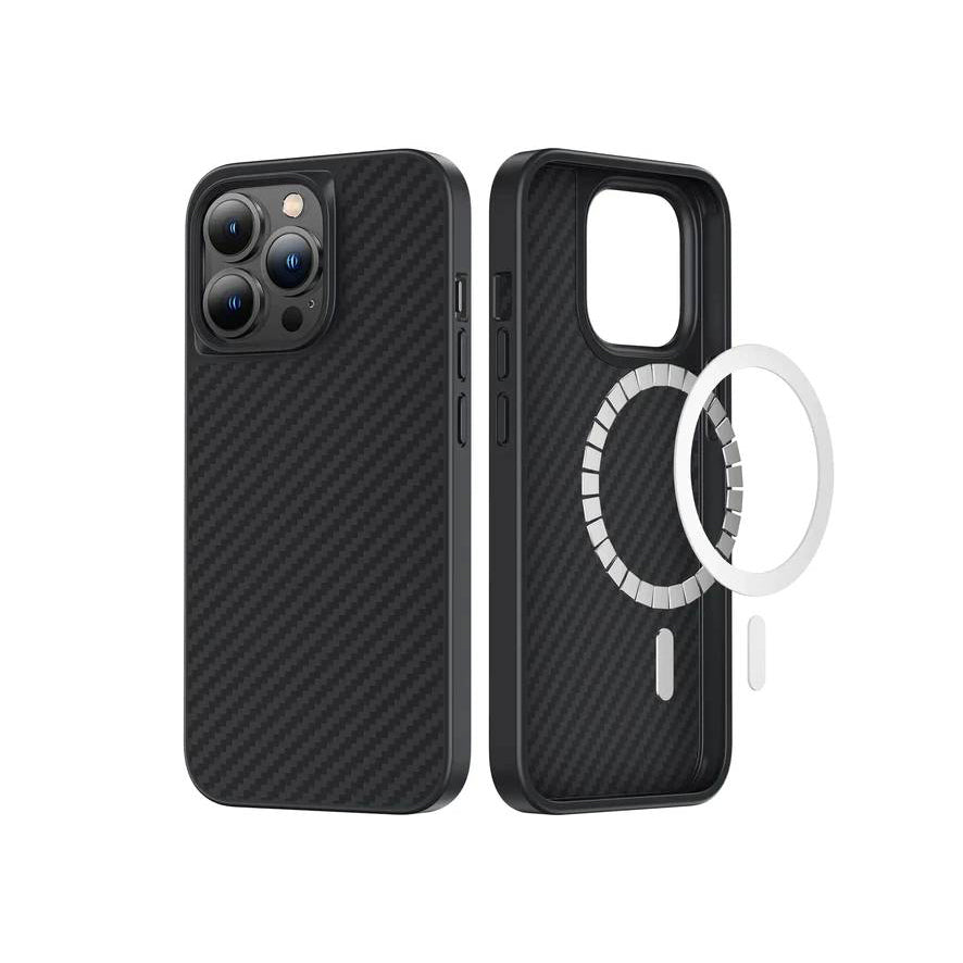 Apple iPhone 13 Pro Kılıf M-safe Özellikli Karbon Fiber Benks Essential Kevlar Kapak Siyah
