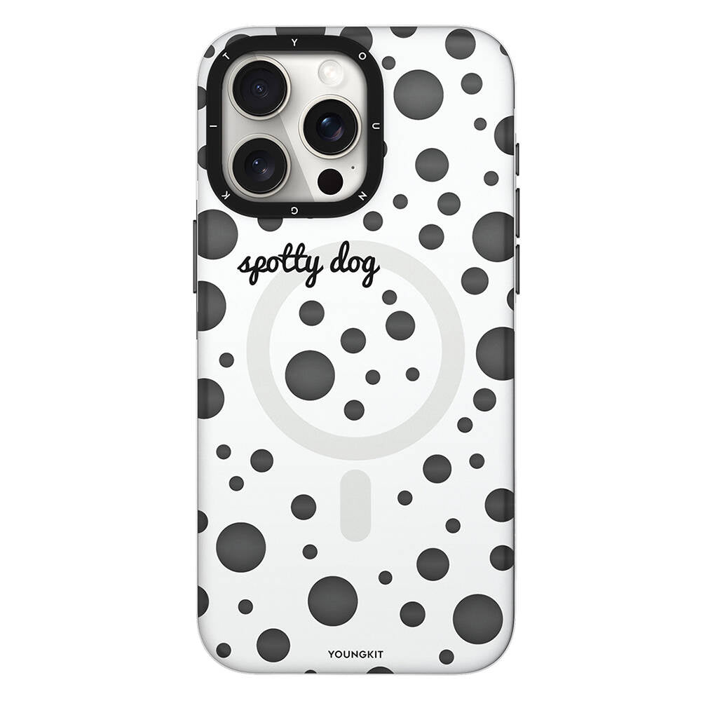 Apple iPhone 13 Pro Kılıf M-safe Şarj Özellikli Polka Dot Desenli Youngkit Spots Serisi Kapak Beyaz