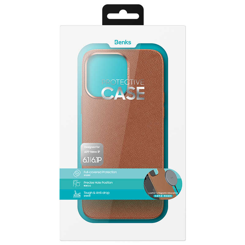 Apple iPhone 13 Pro Max Kılıf Benks Magnetic Hakiki Deri Kılıf Kahverengi