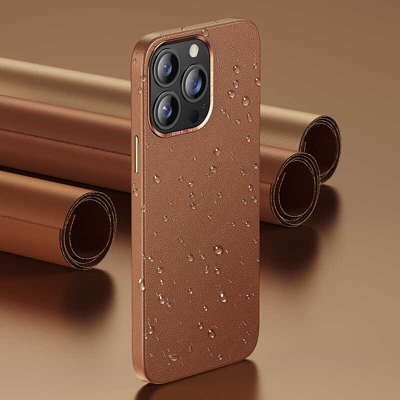 Apple iPhone 13 Pro Max Kılıf Benks Magnetic Hakiki Deri Kılıf Kahverengi
