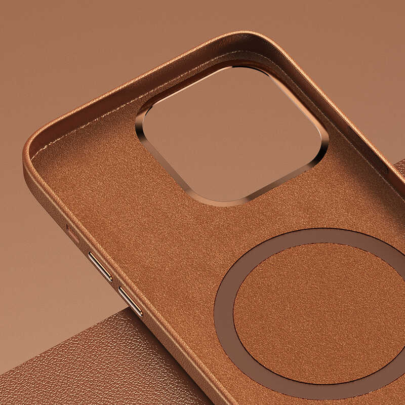 Apple iPhone 13 Pro Max Kılıf Benks Magnetic Hakiki Deri Kılıf Kahverengi
